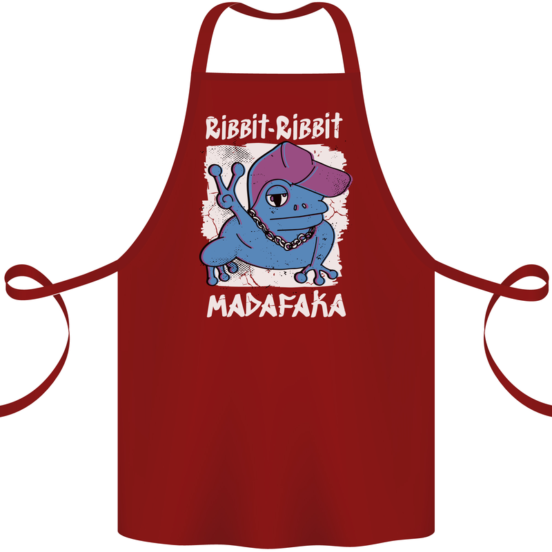 Ribbit Madafaka Funny Gangster Frog Cotton Apron 100% Organic Maroon