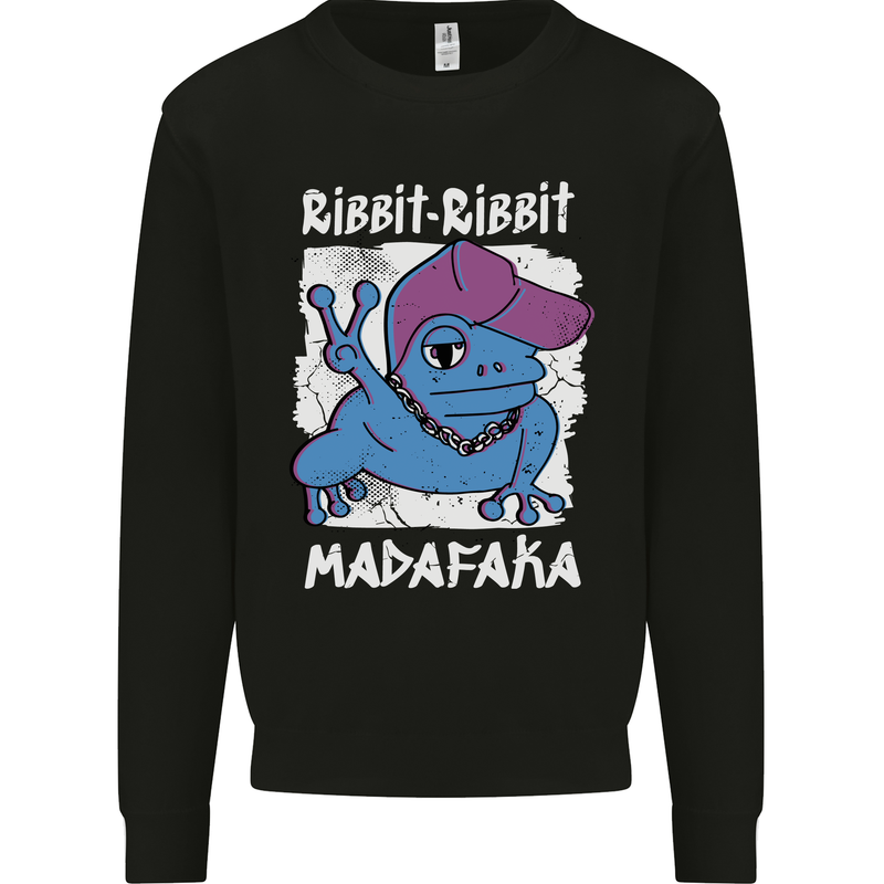 Ribbit Madafaka Funny Gangster Frog Kids Sweatshirt Jumper Black