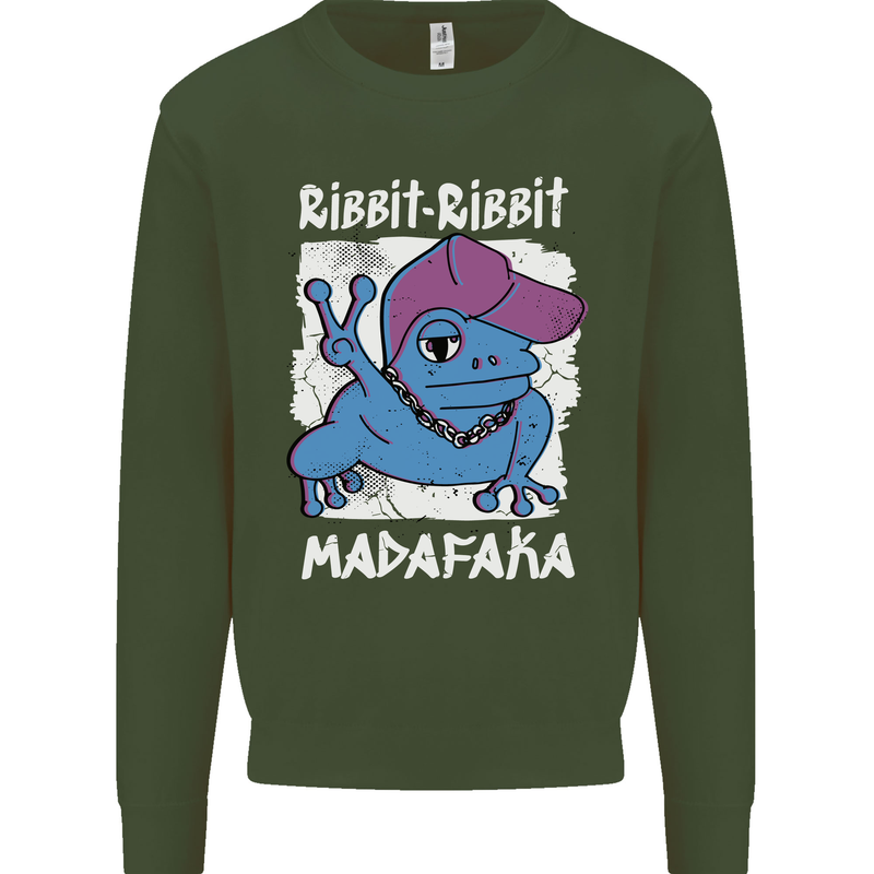 Ribbit Madafaka Funny Gangster Frog Kids Sweatshirt Jumper Forest Green