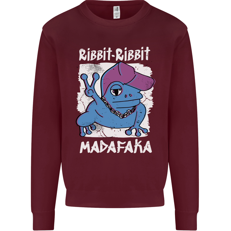 Ribbit Madafaka Funny Gangster Frog Kids Sweatshirt Jumper Maroon