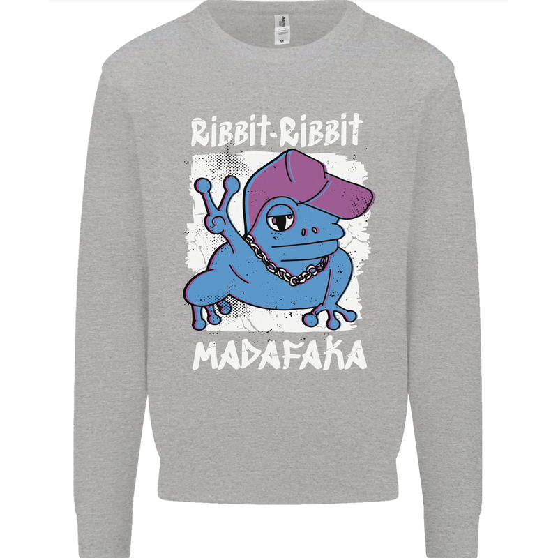 Ribbit Madafaka Funny Gangster Frog Kids Sweatshirt Jumper Sports Grey
