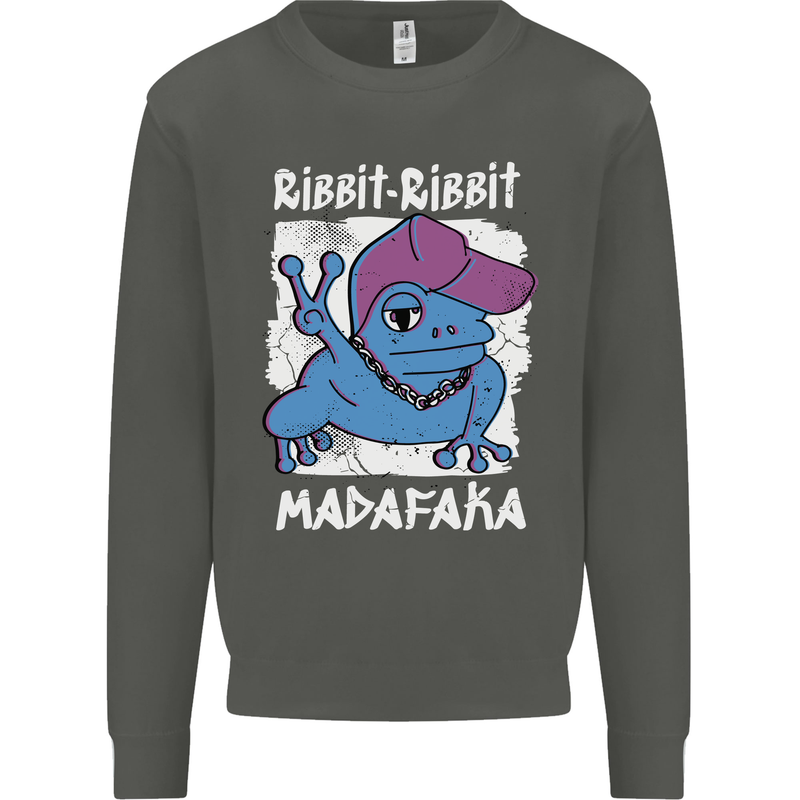 Ribbit Madafaka Funny Gangster Frog Kids Sweatshirt Jumper Storm Grey