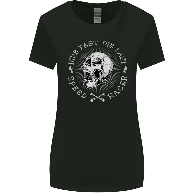 Ride Fast Die Motorcycle Motorbike Biker Womens Wider Cut T-Shirt Black