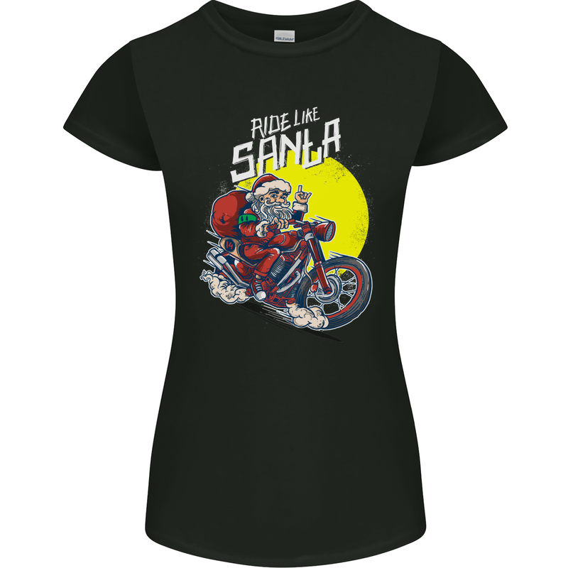 Ride Like Santa Biker Motorcycle Christmas Womens Petite Cut T-Shirt Black