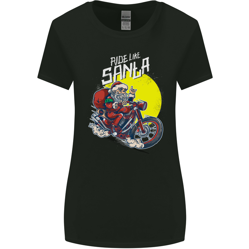 Ride Like Santa Biker Motorcycle Christmas Womens Wider Cut T-Shirt Black