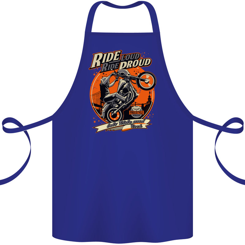 Ride Loud Ride Proud Motorbike Biker Cotton Apron 100% Organic Royal Blue
