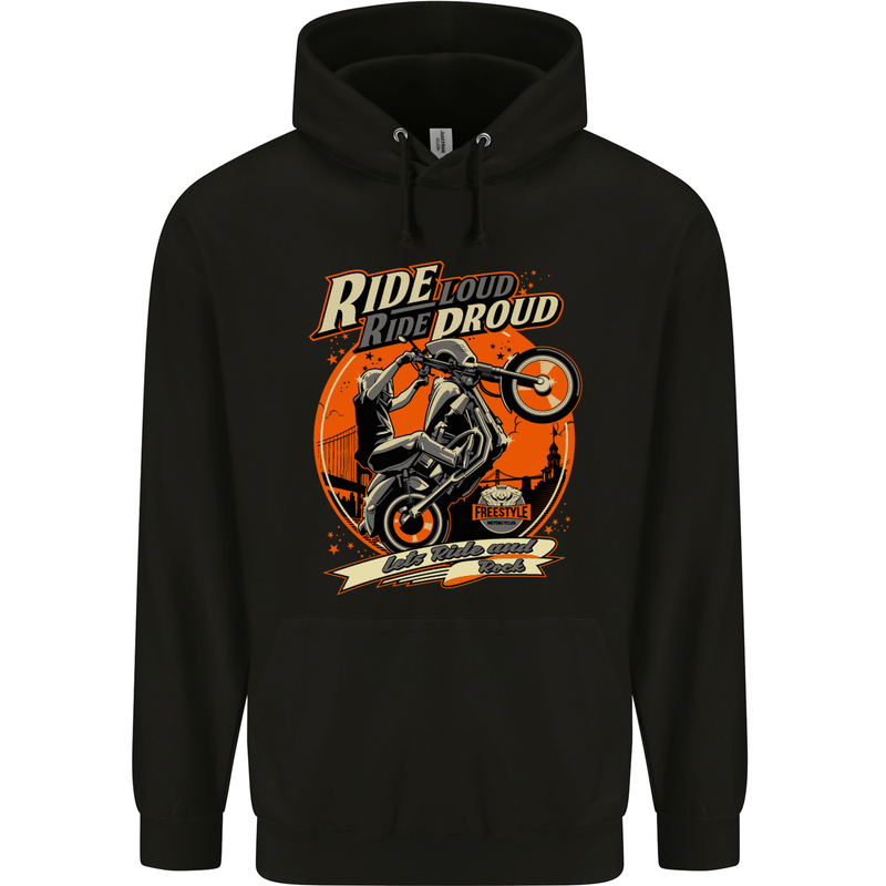 Ride Loud Ride Proud Motorbike Biker Mens 80% Cotton Hoodie Black