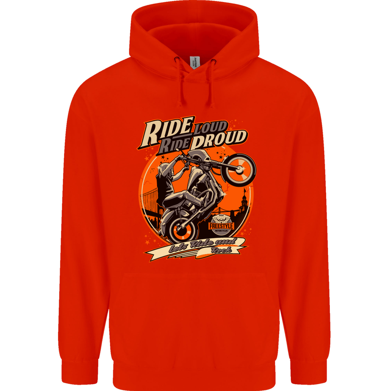 Ride Loud Ride Proud Motorbike Biker Mens 80% Cotton Hoodie Bright Red