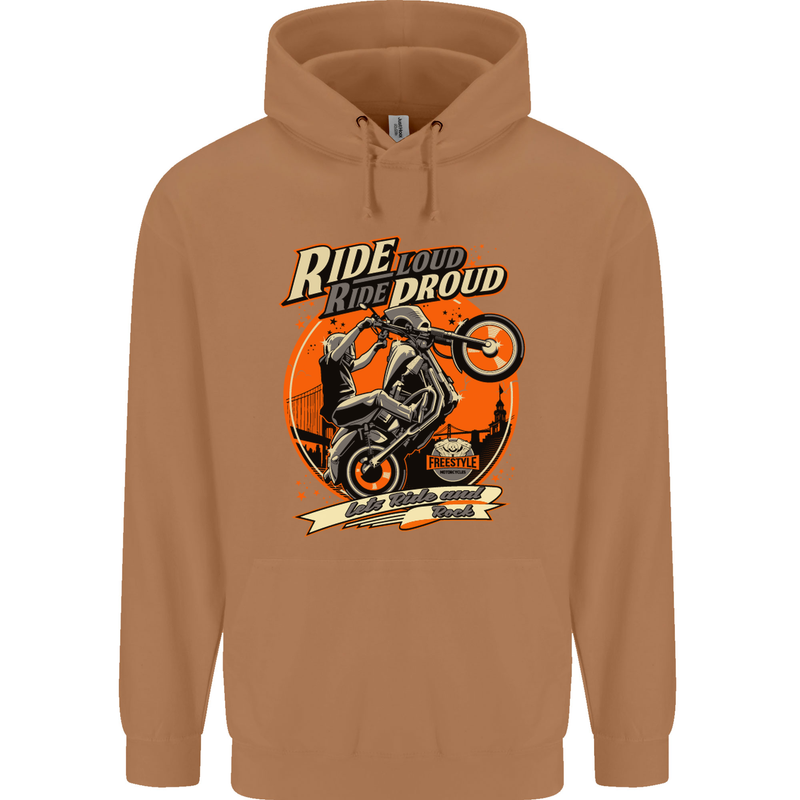 Ride Loud Ride Proud Motorbike Biker Mens 80% Cotton Hoodie Caramel Latte