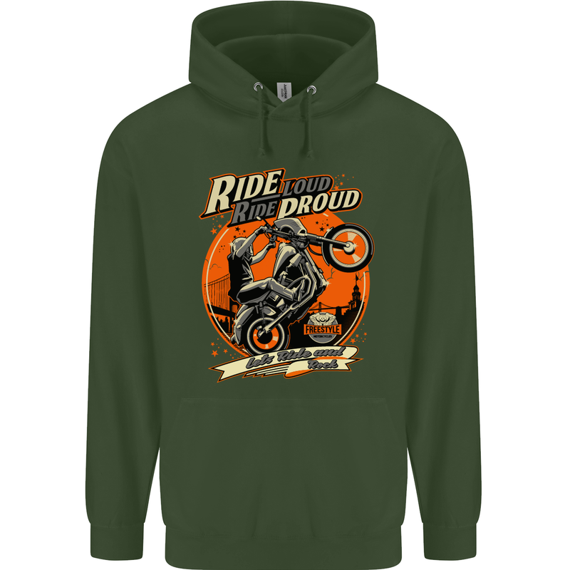Ride Loud Ride Proud Motorbike Biker Mens 80% Cotton Hoodie Forest Green