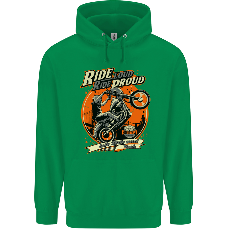 Ride Loud Ride Proud Motorbike Biker Mens 80% Cotton Hoodie Irish Green