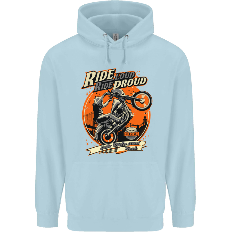 Ride Loud Ride Proud Motorbike Biker Mens 80% Cotton Hoodie Light Blue