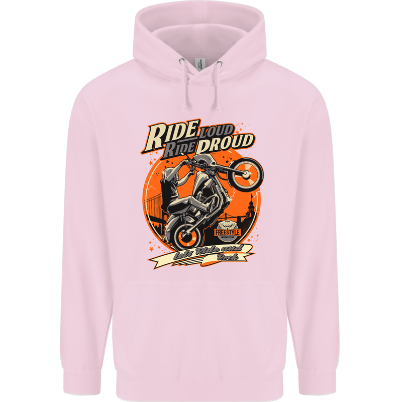 Ride Loud Ride Proud Motorbike Biker Mens 80% Cotton Hoodie Light Pink
