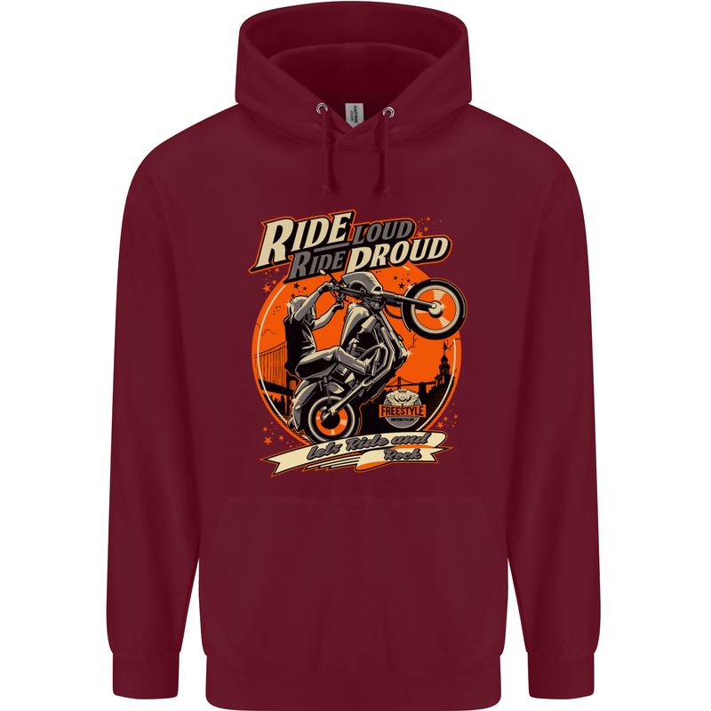 Ride Loud Ride Proud Motorbike Biker Mens 80% Cotton Hoodie Maroon