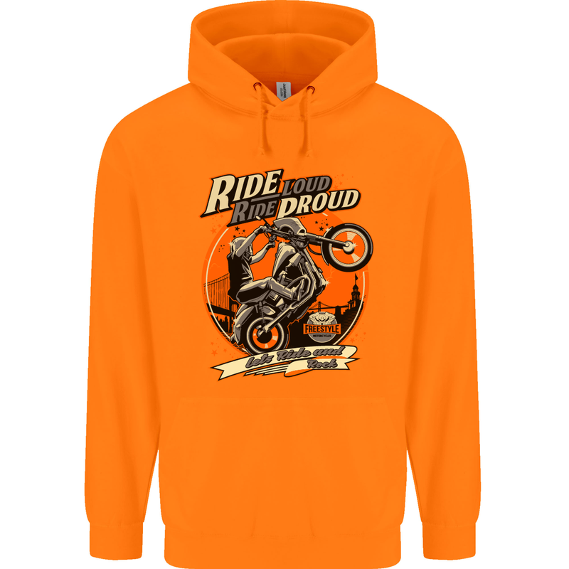 Ride Loud Ride Proud Motorbike Biker Mens 80% Cotton Hoodie Orange