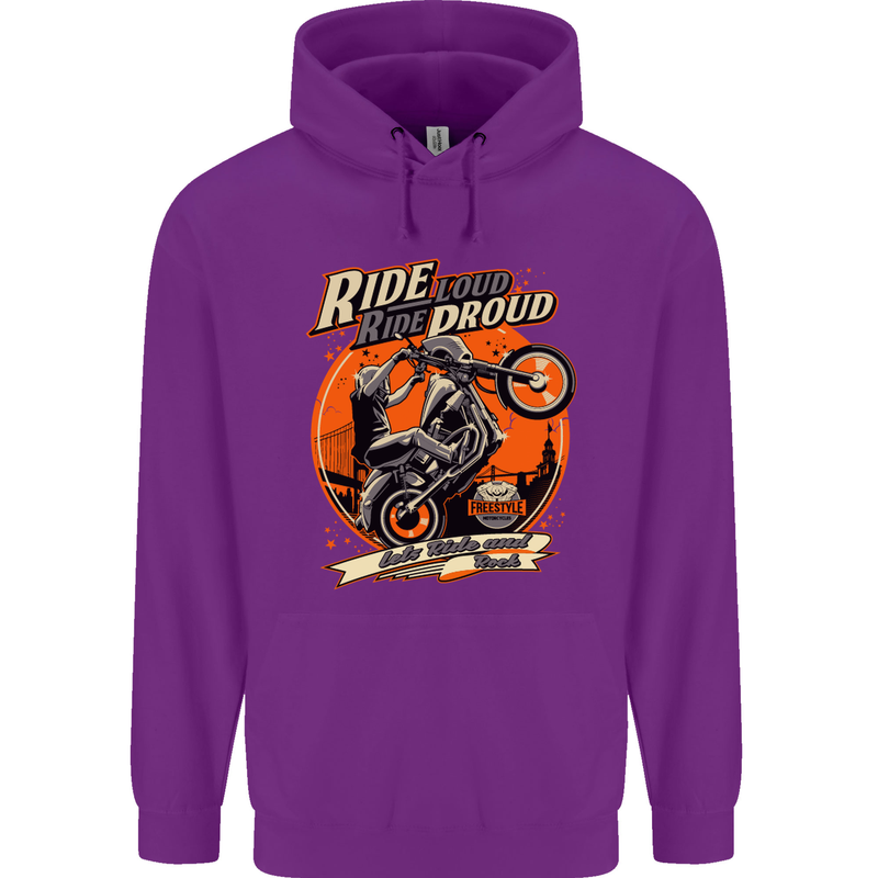 Ride Loud Ride Proud Motorbike Biker Mens 80% Cotton Hoodie Purple