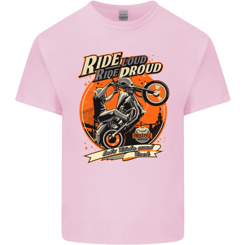 Ride Loud Ride Proud Motorbike Biker Mens Cotton T-Shirt Tee Top Light Pink