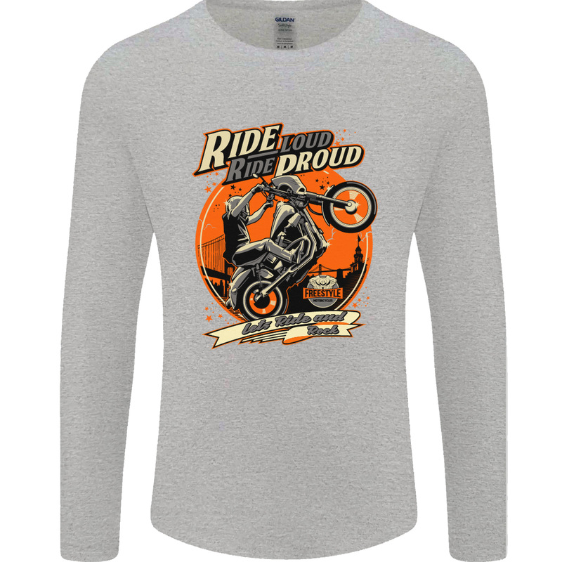 Ride Loud Ride Proud Motorbike Biker Mens Long Sleeve T-Shirt Sports Grey