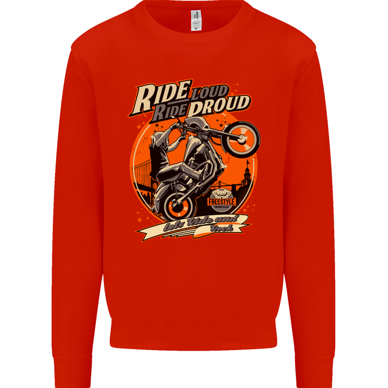 Ride Loud Ride Proud Motorbike Biker Mens Sweatshirt Jumper Bright Red