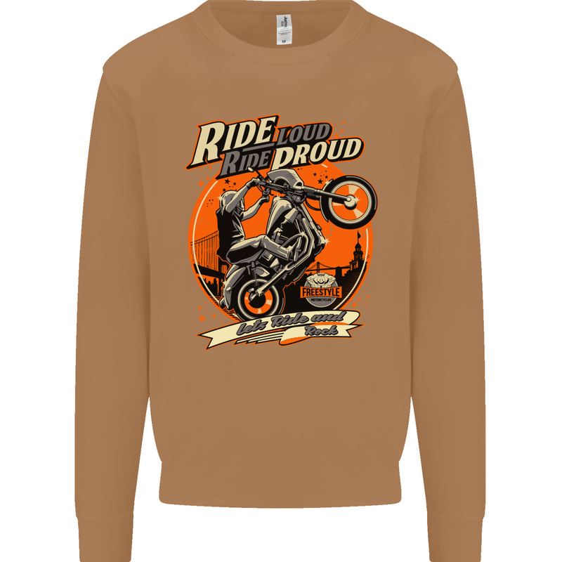Ride Loud Ride Proud Motorbike Biker Mens Sweatshirt Jumper Caramel Latte