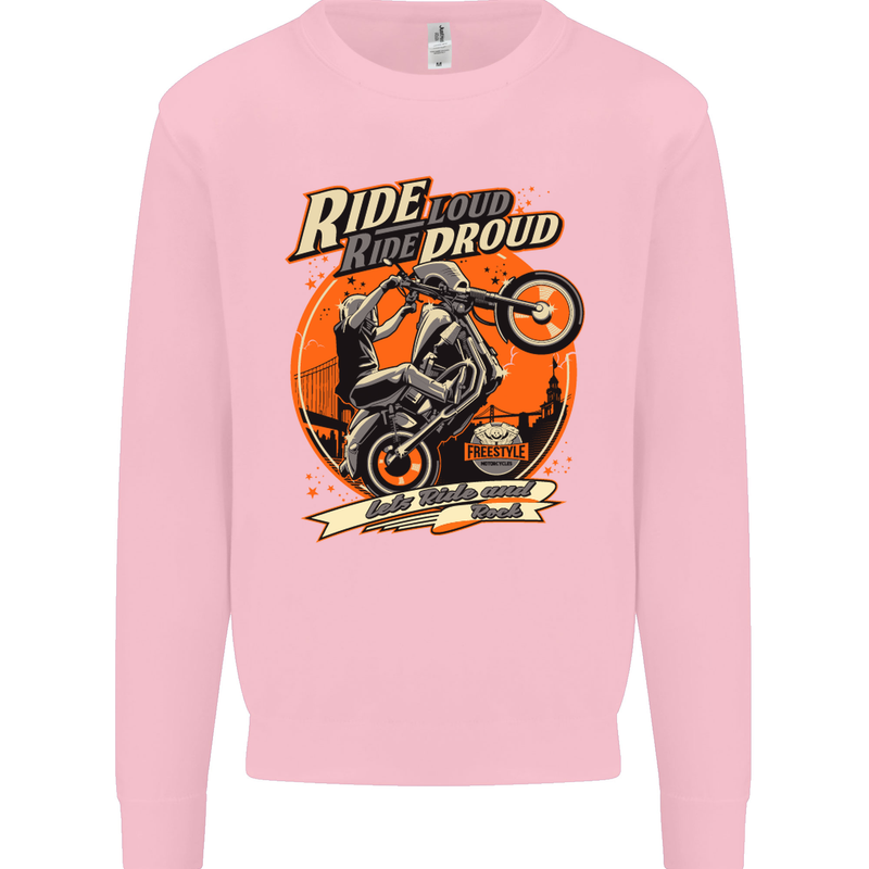 Ride Loud Ride Proud Motorbike Biker Mens Sweatshirt Jumper Light Pink