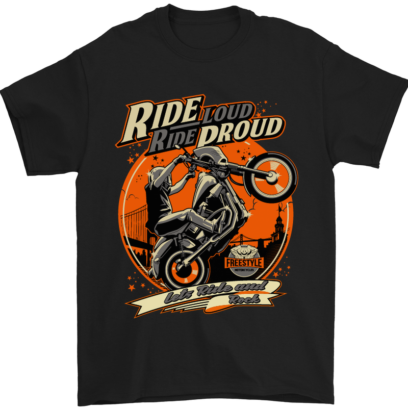 Ride Loud Ride Proud Motorbike Biker Mens T-Shirt Cotton Gildan Black