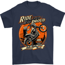 Ride Loud Ride Proud Motorbike Biker Mens T-Shirt Cotton Gildan Navy Blue