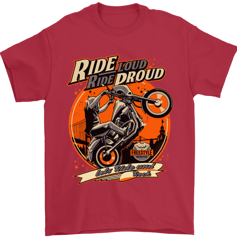 Ride Loud Ride Proud Motorbike Biker Mens T-Shirt Cotton Gildan Red
