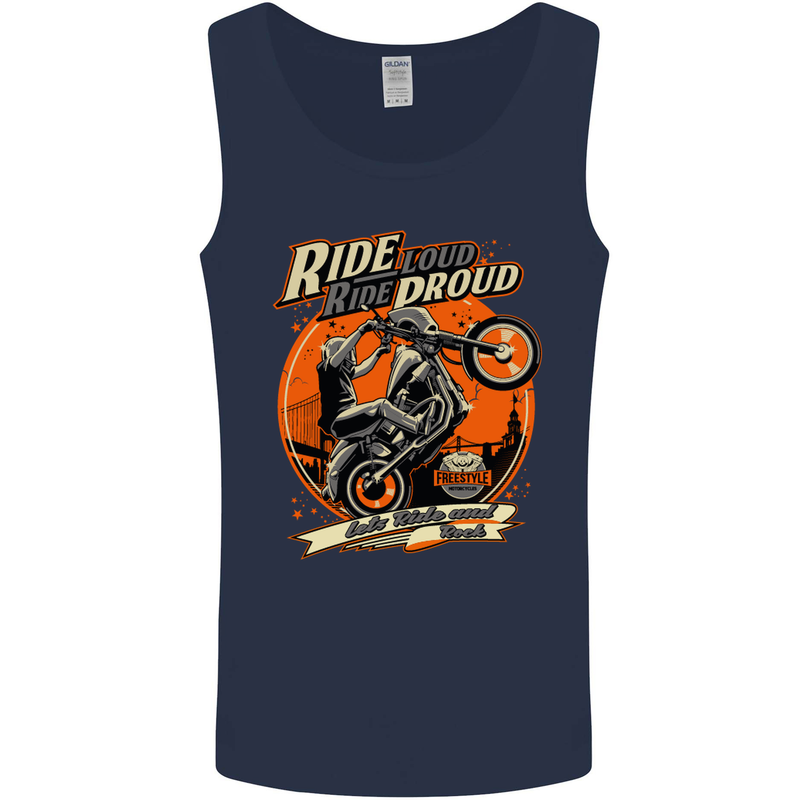 Ride Loud Ride Proud Motorbike Biker Mens Vest Tank Top Navy Blue