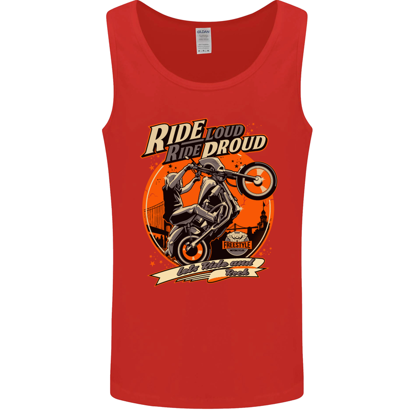 Ride Loud Ride Proud Motorbike Biker Mens Vest Tank Top Red