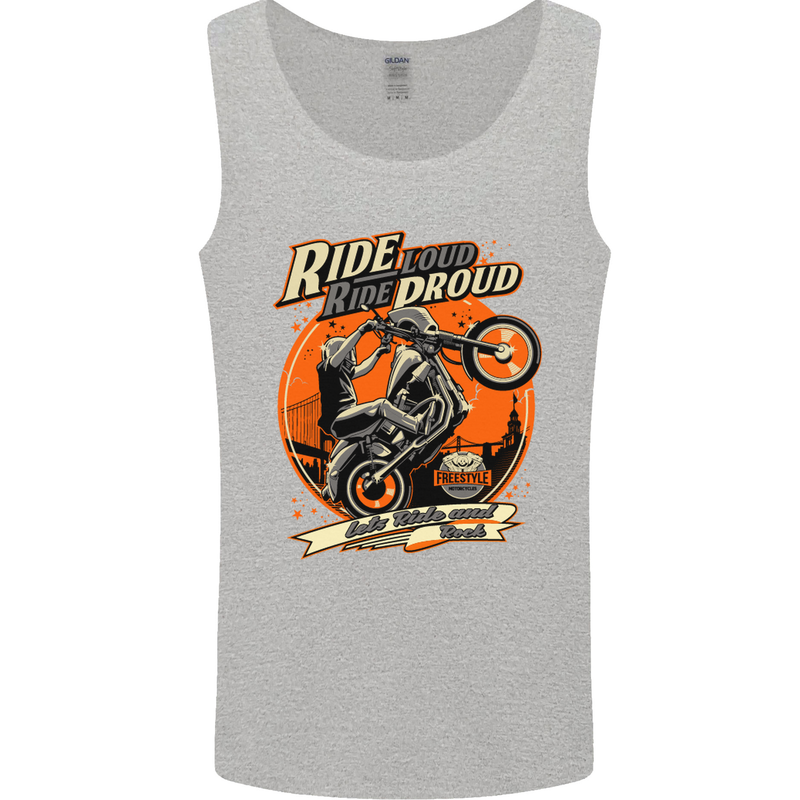 Ride Loud Ride Proud Motorbike Biker Mens Vest Tank Top Sports Grey