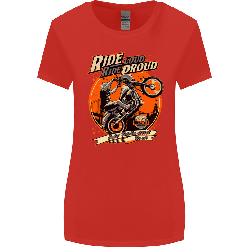 Ride Loud Ride Proud Motorbike Biker Womens Wider Cut T-Shirt Red