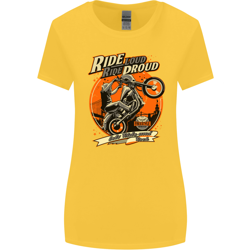 Ride Loud Ride Proud Motorbike Biker Womens Wider Cut T-Shirt Yellow