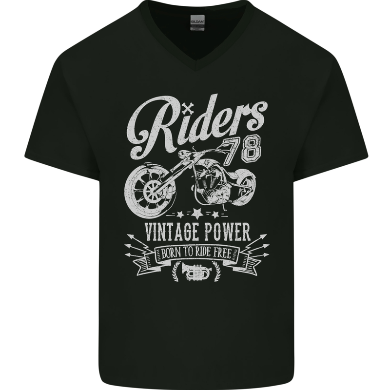 Riders 78 Motorcycle Motorbike Biker Mens V-Neck Cotton T-Shirt Black