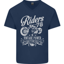 Riders 78 Motorcycle Motorbike Biker Mens V-Neck Cotton T-Shirt Navy Blue