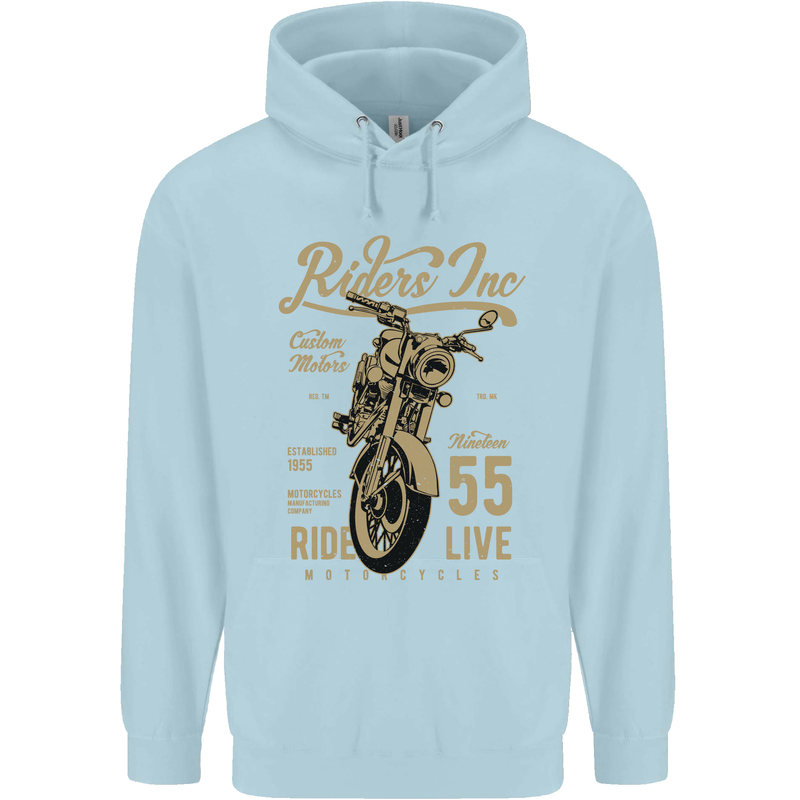 Riders Inc Motorcycle Cafe Racer Biker Bike Childrens Kids Hoodie Light Blue