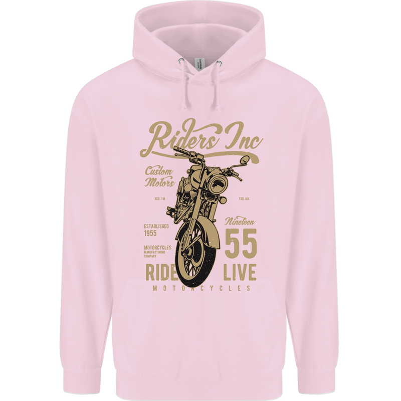 Riders Inc Motorcycle Cafe Racer Biker Bike Childrens Kids Hoodie Light Pink