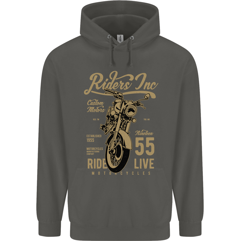 Riders Inc Motorcycle Cafe Racer Biker Bike Childrens Kids Hoodie Storm Grey