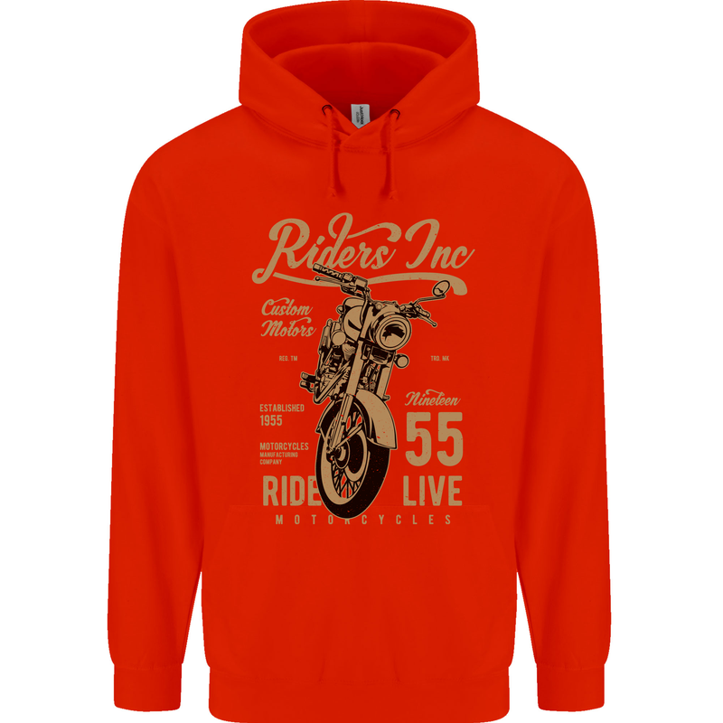 Riders Inc Motorcycle Cafe Racer Biker Bike Mens 80% Cotton Hoodie Bright Red