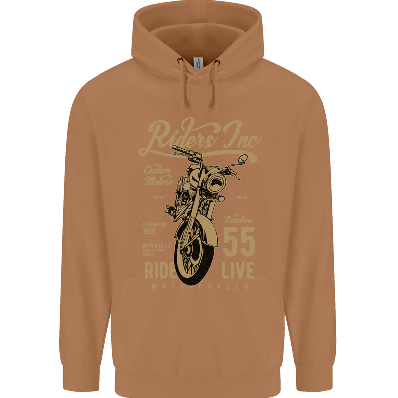 Riders Inc Motorcycle Cafe Racer Biker Bike Mens 80% Cotton Hoodie Caramel Latte