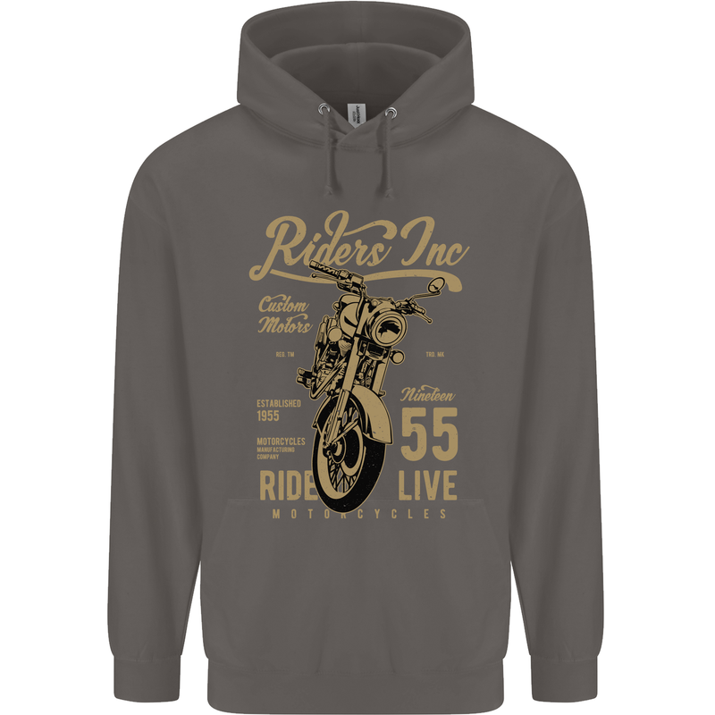 Riders Inc Motorcycle Cafe Racer Biker Bike Mens 80% Cotton Hoodie Charcoal
