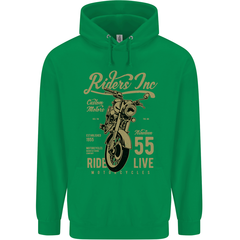 Riders Inc Motorcycle Cafe Racer Biker Bike Mens 80% Cotton Hoodie Irish Green