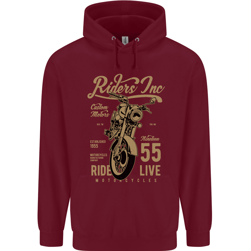 Riders Inc Motorcycle Cafe Racer Biker Bike Mens 80% Cotton Hoodie Maroon