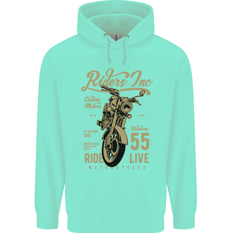 Riders Inc Motorcycle Cafe Racer Biker Bike Mens 80% Cotton Hoodie Peppermint