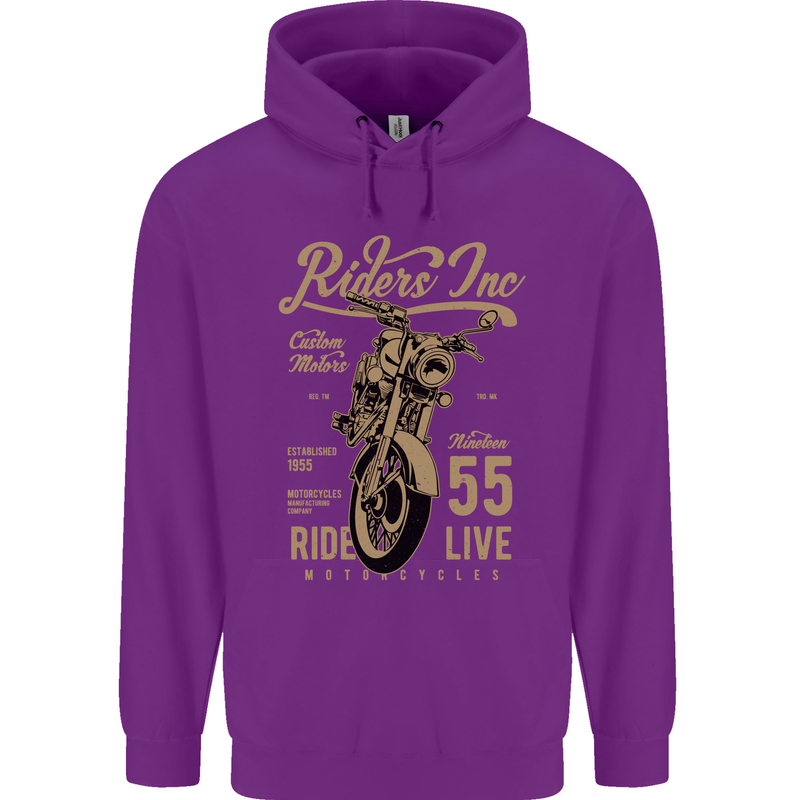 Riders Inc Motorcycle Cafe Racer Biker Bike Mens 80% Cotton Hoodie Purple