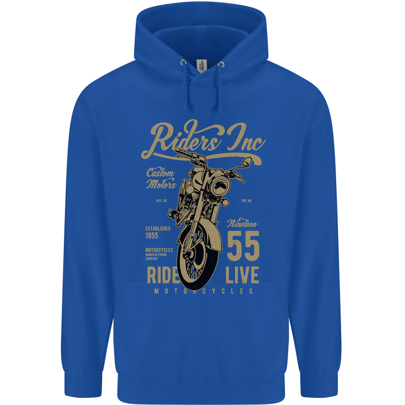 Riders Inc Motorcycle Cafe Racer Biker Bike Mens 80% Cotton Hoodie Royal Blue