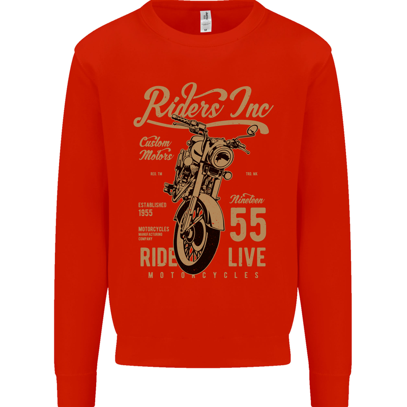 Riders Inc Motorcycle Cafe Racer Biker Bike Mens Sweatshirt Jumper Bright Red