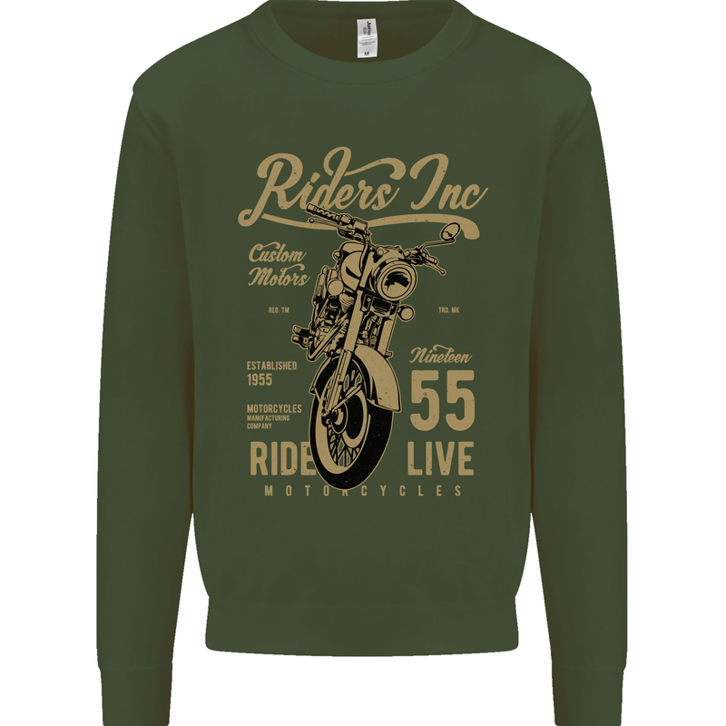 Riders Inc Motorcycle Cafe Racer Biker Bike Mens Sweatshirt Jumper Forest Green