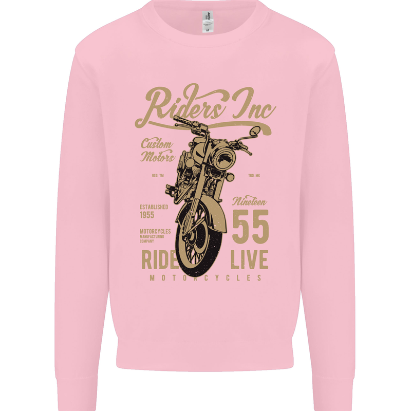 Riders Inc Motorcycle Cafe Racer Biker Bike Mens Sweatshirt Jumper Light Pink