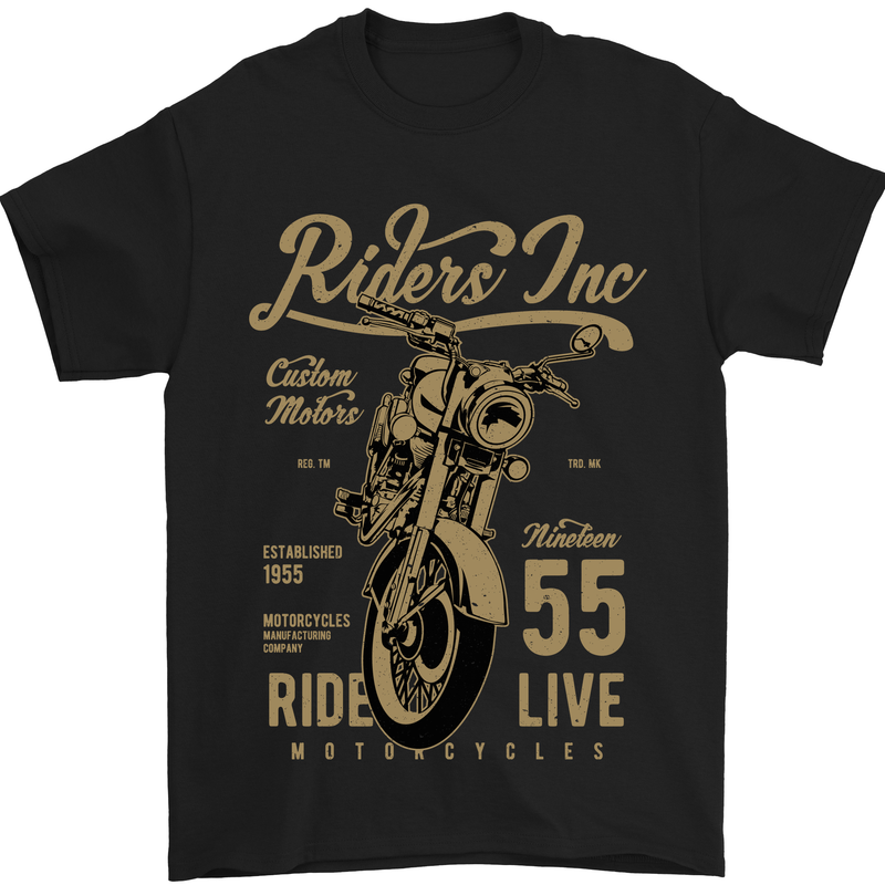 Riders Inc Motorcycle Cafe Racer Biker Bike Mens T-Shirt Cotton Gildan Black